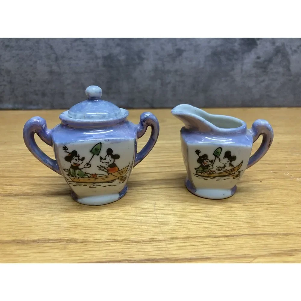 Vintage Mickey Minnie Mouse‎ Lusterware Child's Tea Pot & Sugar Dish Japan